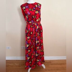 DYVNA Red Green Floral Silk Maxi Dress